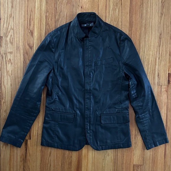 Kenneth Cole Reaction Men's Black Zip Jacket Blazer Mock Neck Sz Small Waxed - Picture 3 of 9